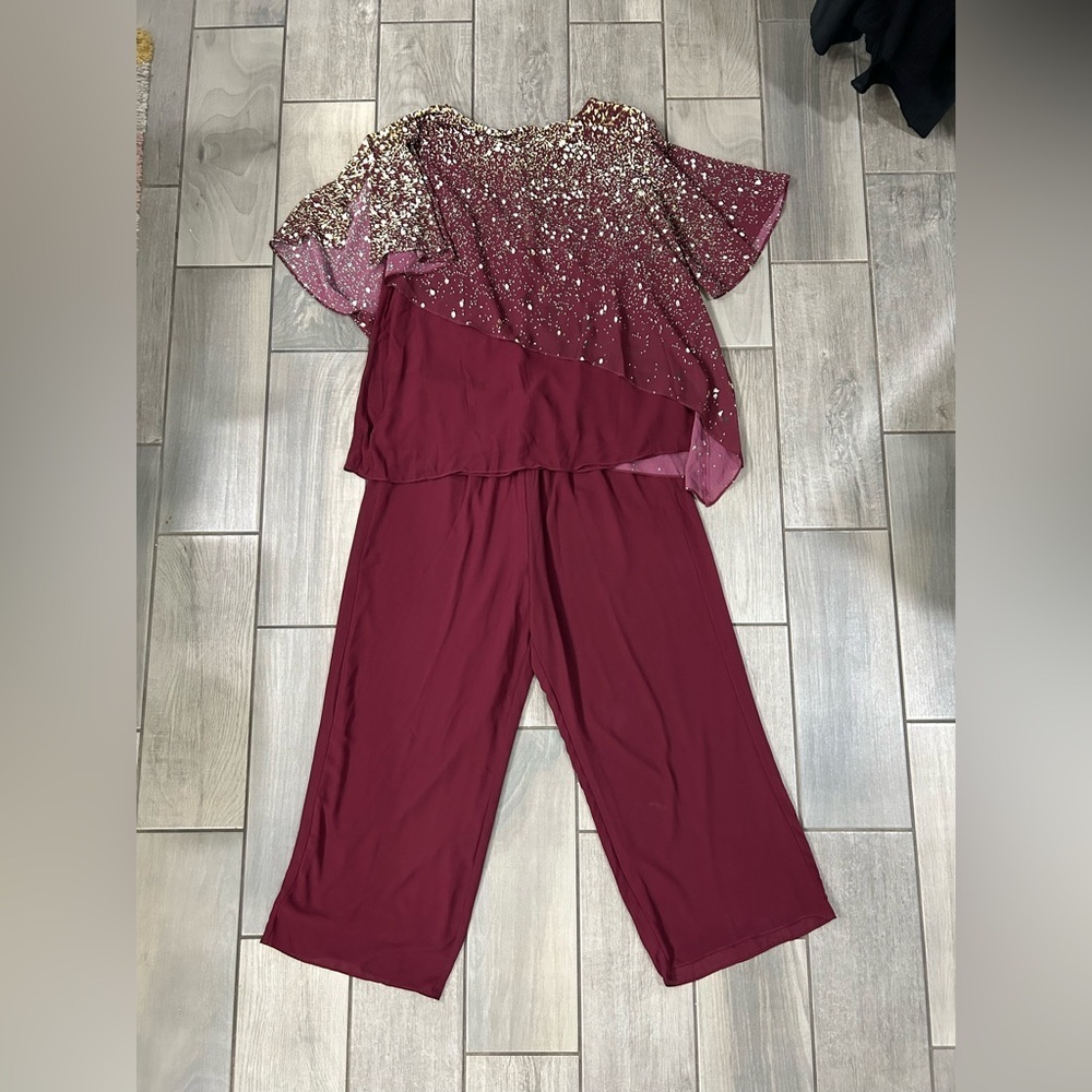 Hanna Nikole Plus Size 2 Piece Ruffle Layer Chiffon Gradient Print - Picture 6 of 8